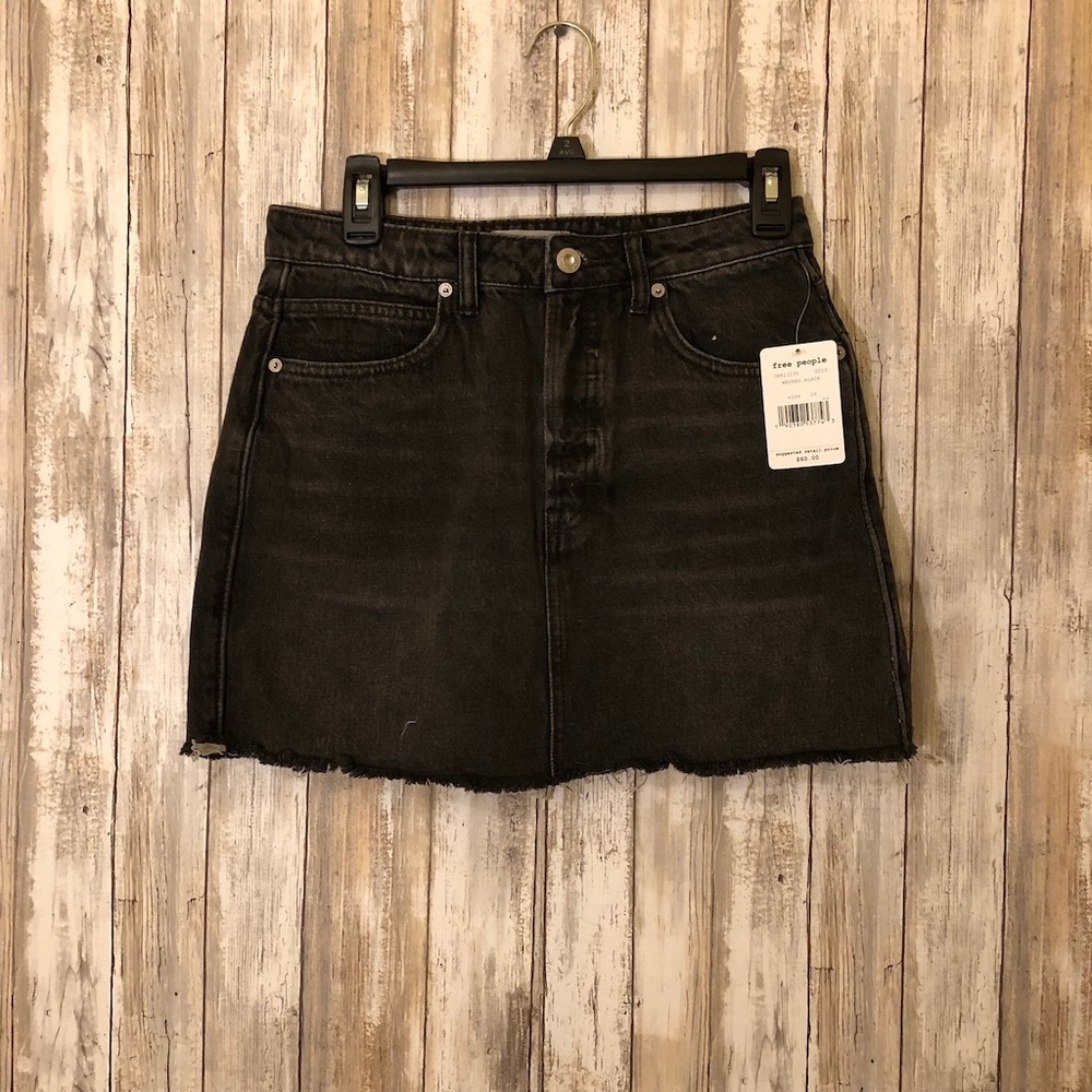 ☘️Sale☘️Free People Black Rugged A-line Skirt - Picture 2 of 6